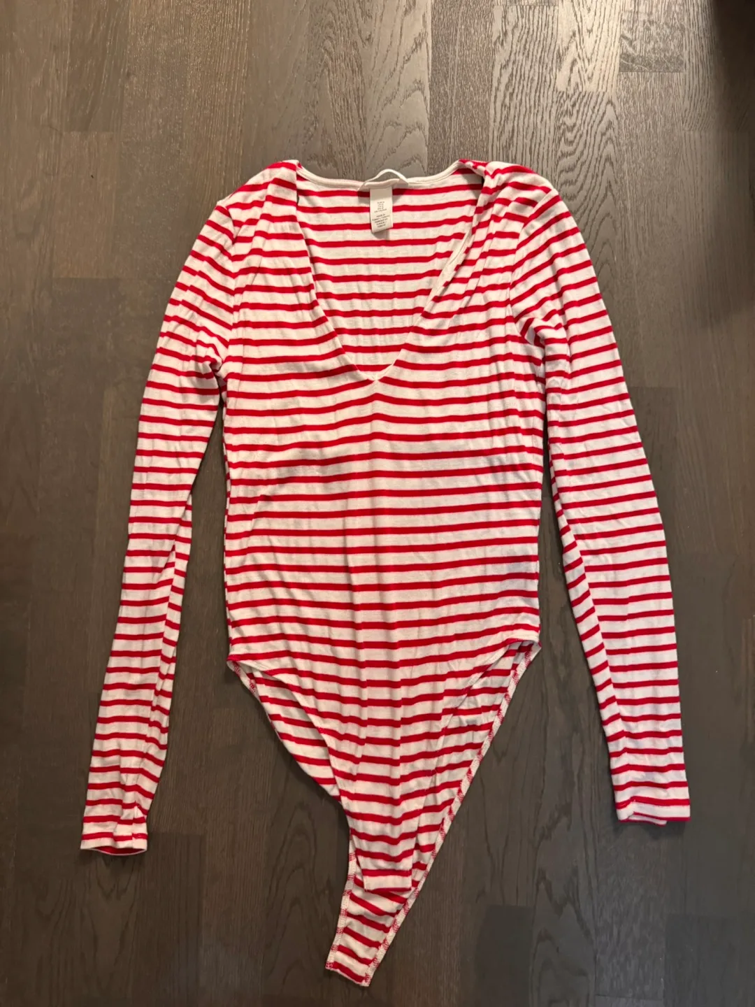 H&M Red & White Striped Bodysuit - Size M thumbnail