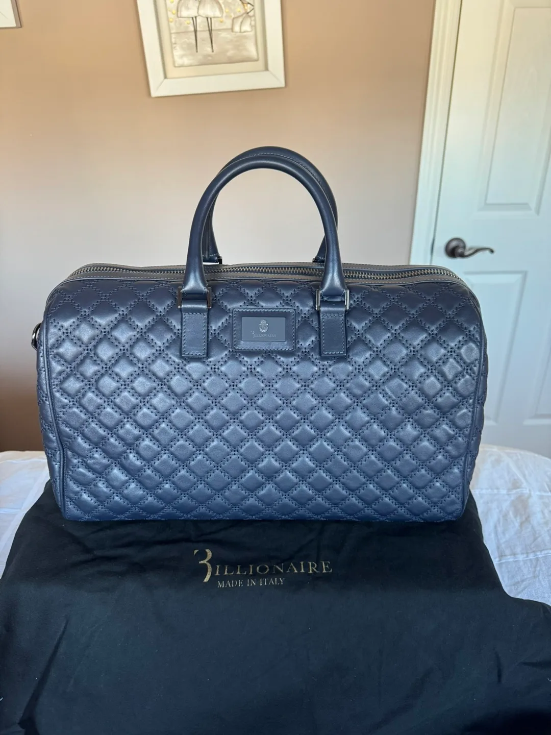 Billionaire Navy Quilted Leather Duffle Bag thumbnail