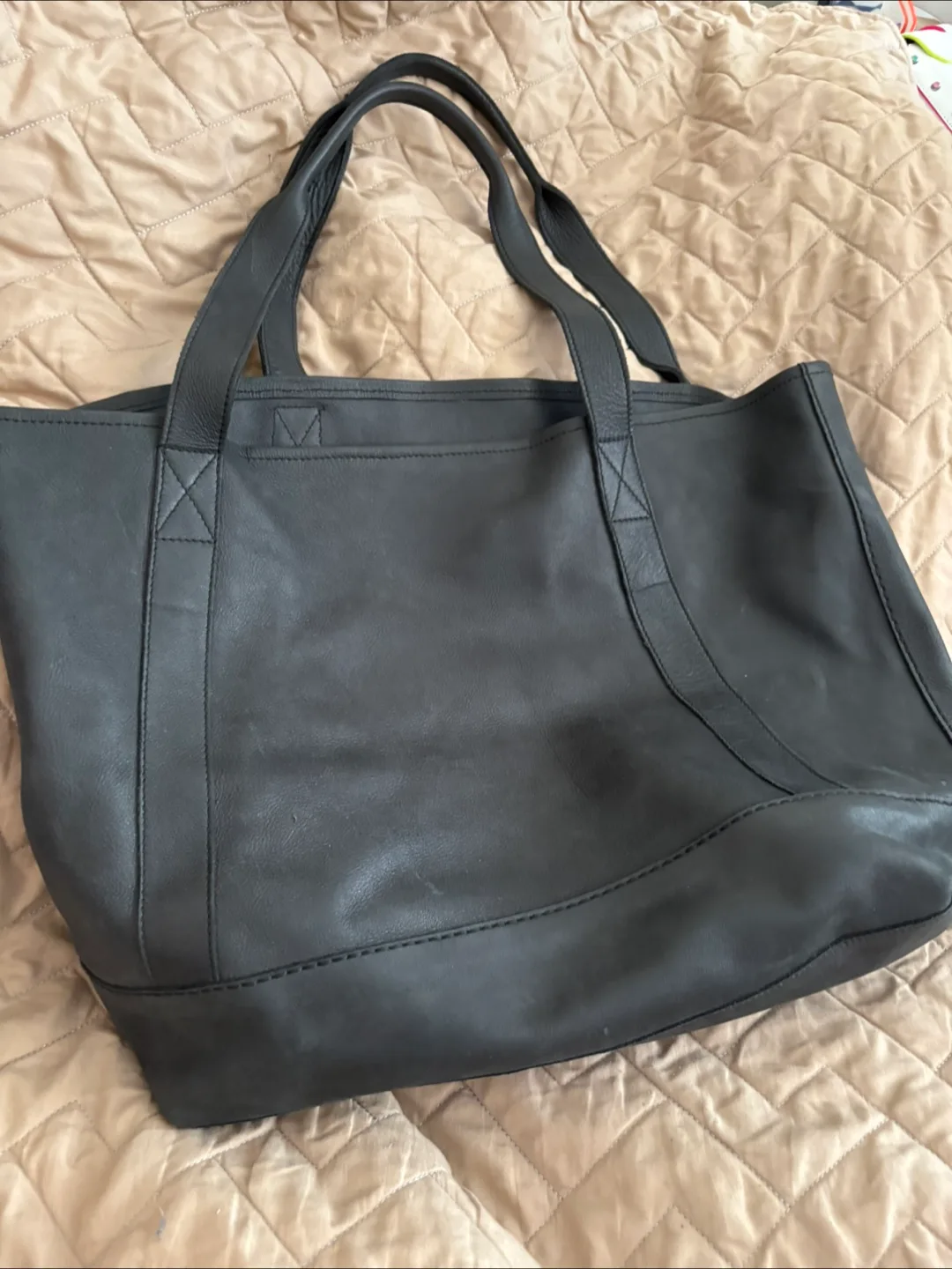 Roots Black Leather Tote Bag - Large in Tribe leather thumbnail