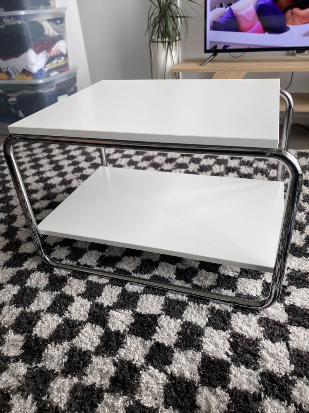 White Coffee Table with Chrome Frame - photo 2
