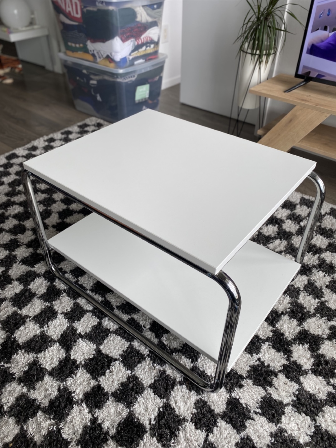 White Coffee Table with Chrome Frame