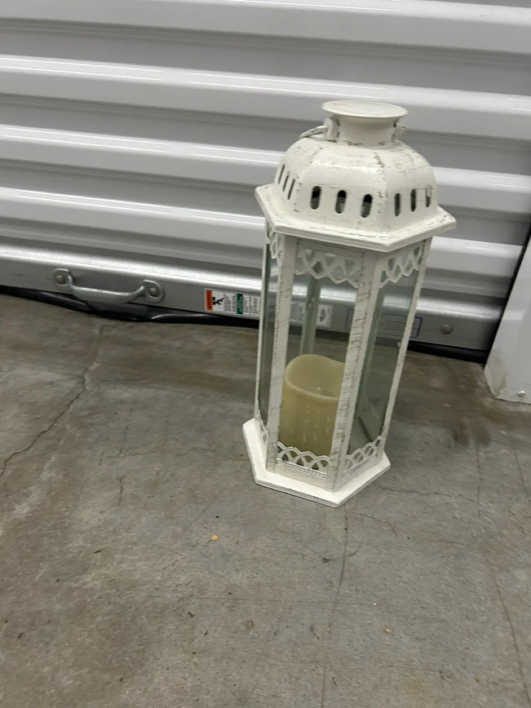 White Metal & Glass Lantern with Candle thumbnail