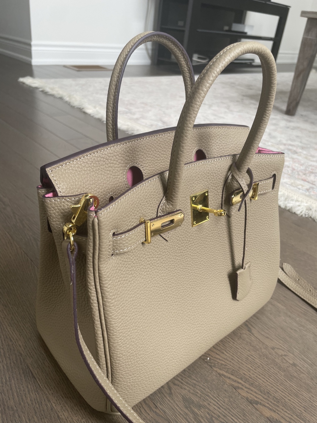 Beige Leather Birkin-Style Handbag