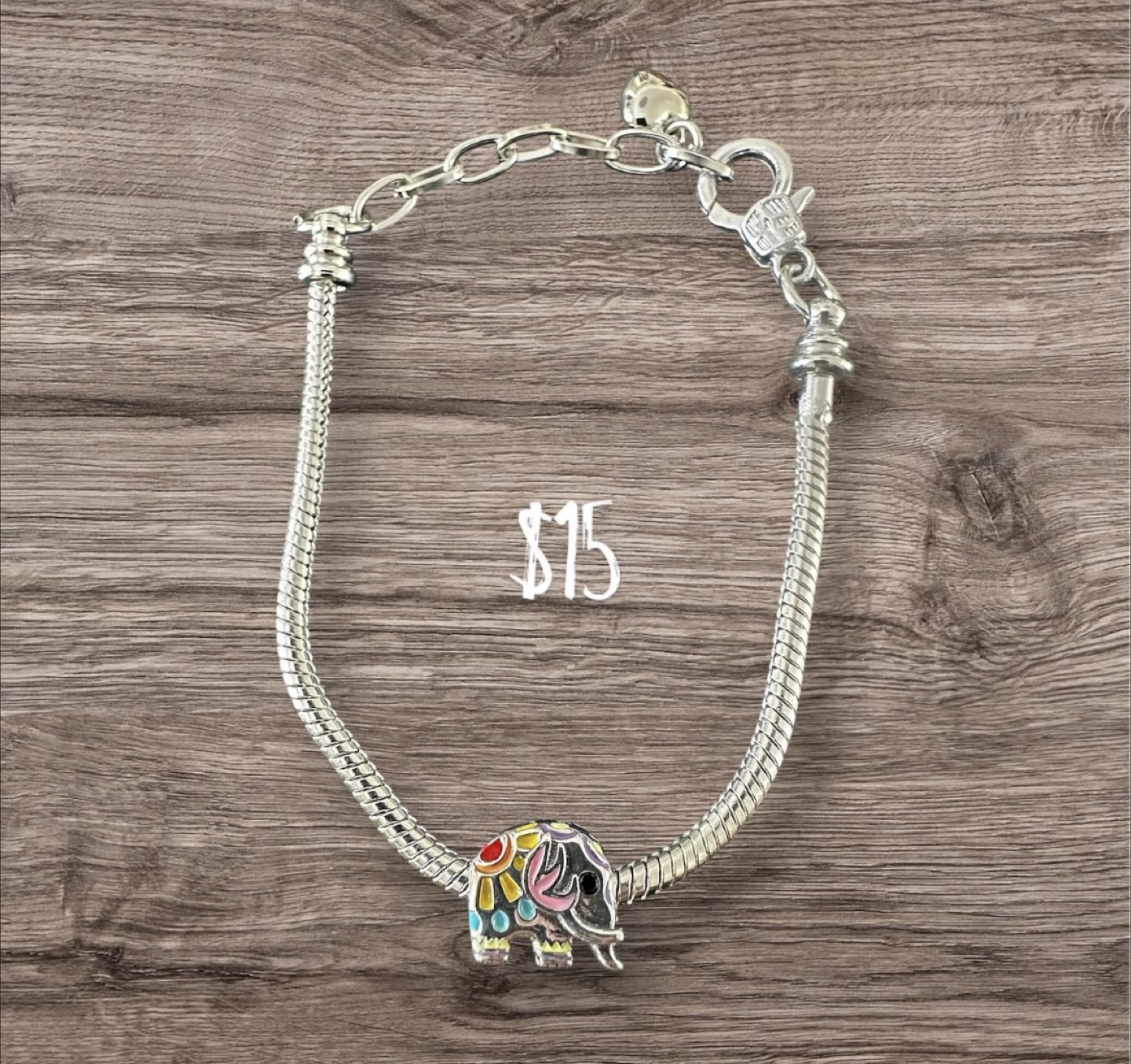 Elephant Charm Bracelet - Silver Tone