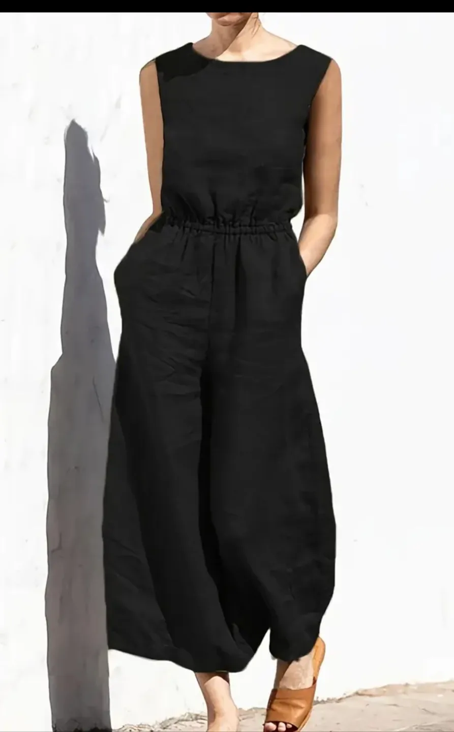 Black Sleeveless Linen Jumpsuit thumbnail