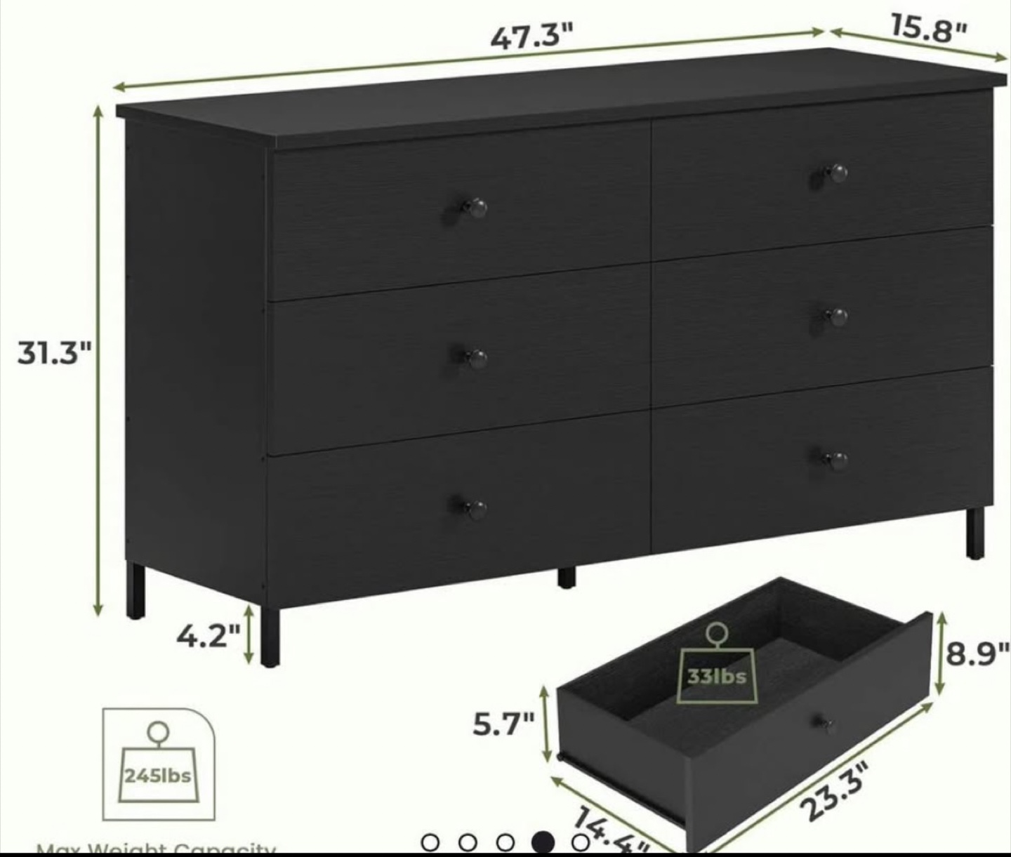 Black 6-Drawer Dresser (47.3") - photo 3