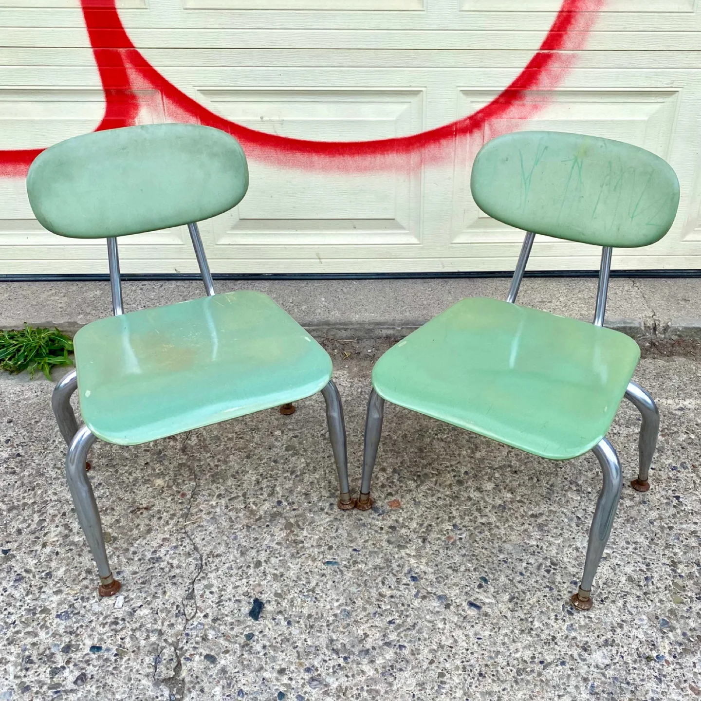 Pair of Small Vintage Kid’s School Chairs thumbnail