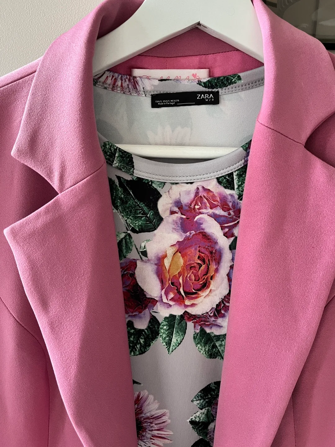 Zara Floral Bodycon Dress & Pink Blazer Size Small image indicator(3)