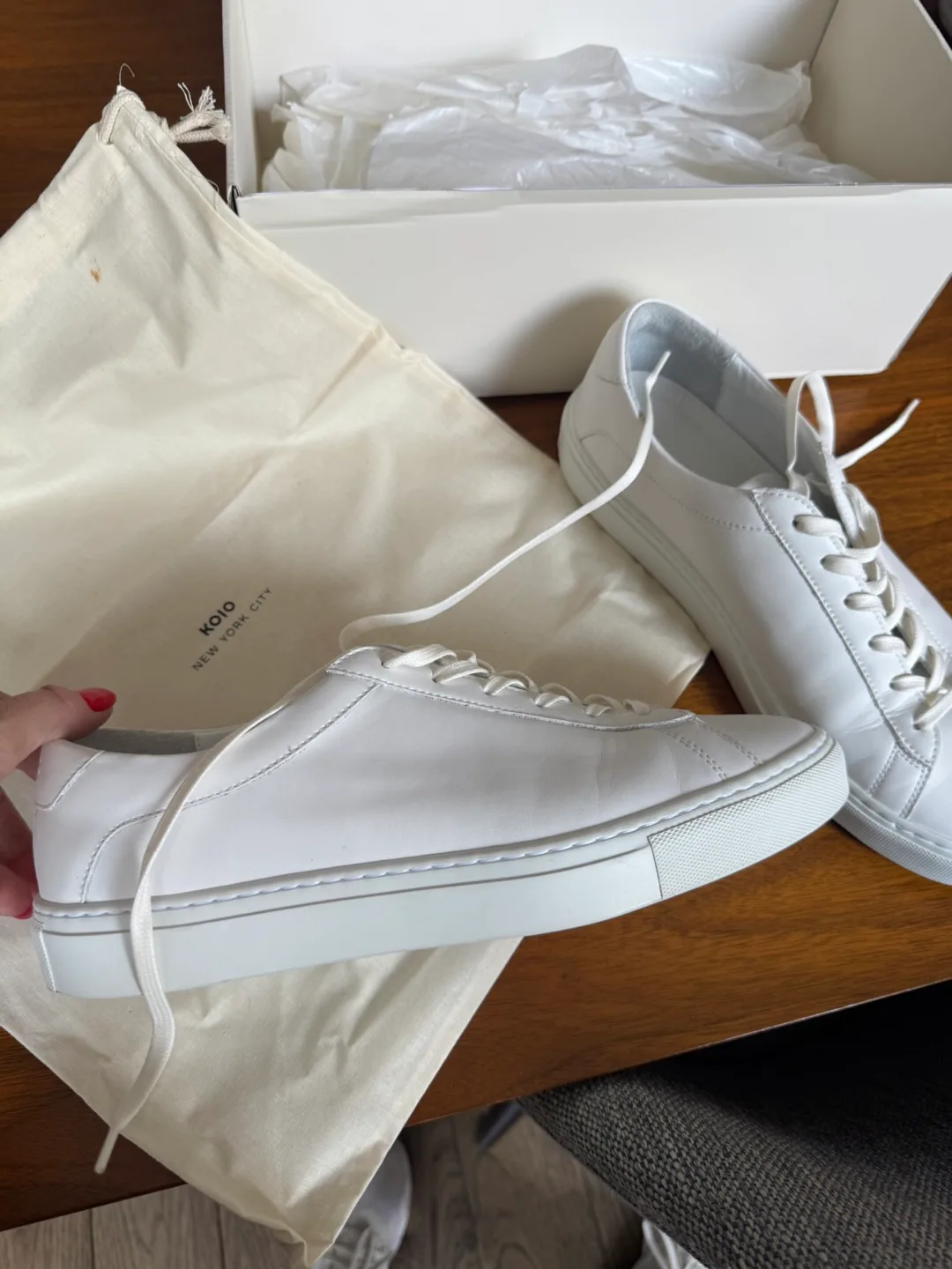 KOIO Capri Triple White Leather Sneakers, New in Box thumbnail