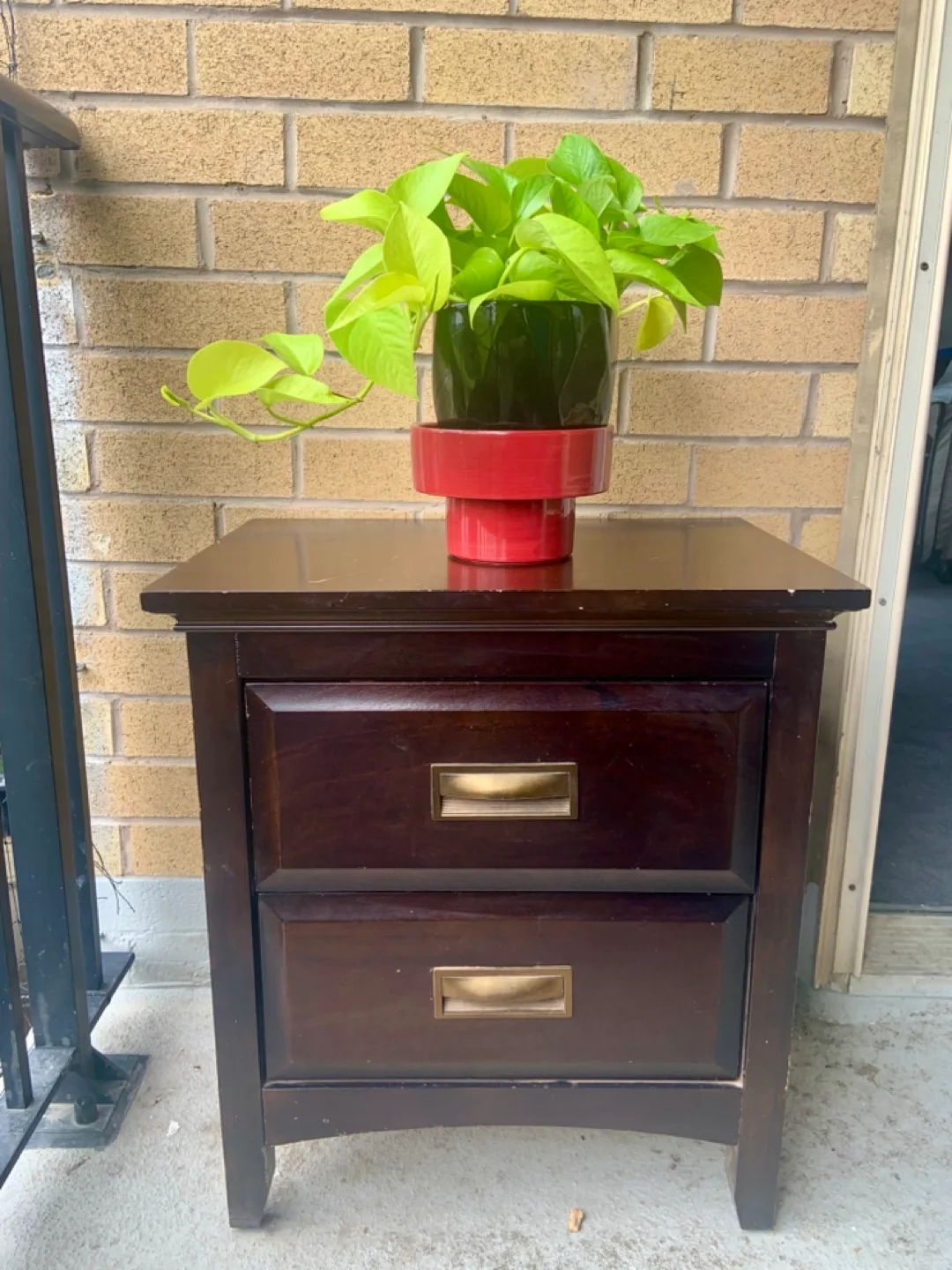 Dark Brown Nightstand with Two Drawers thumbnail