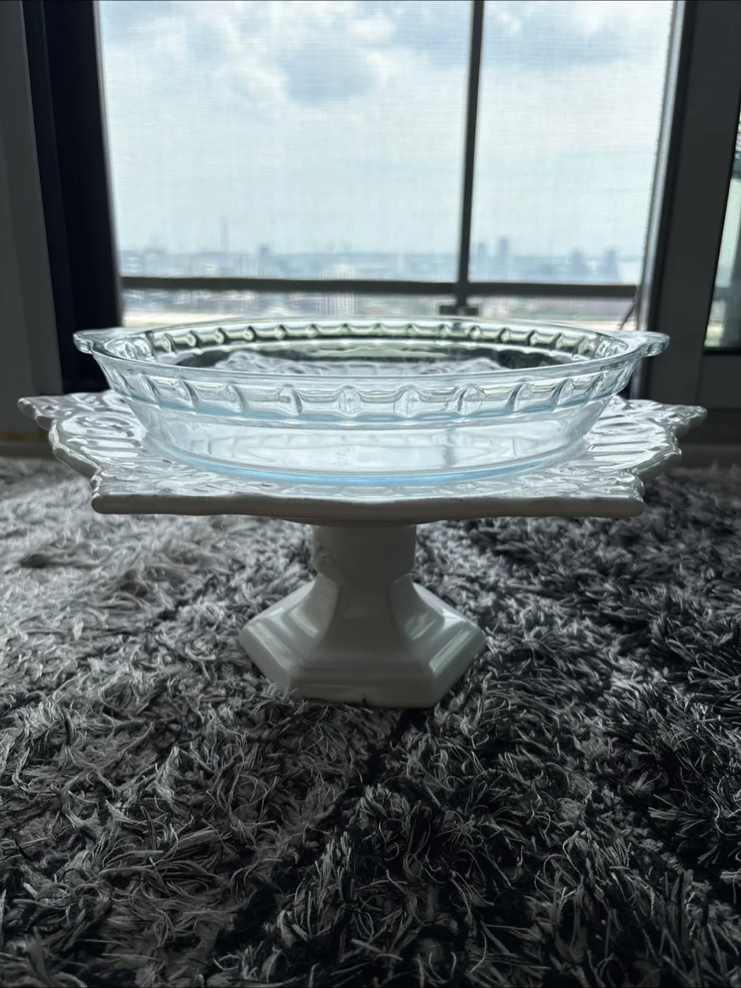 Ceramic Cake Stand with Glass bowl thumbnail