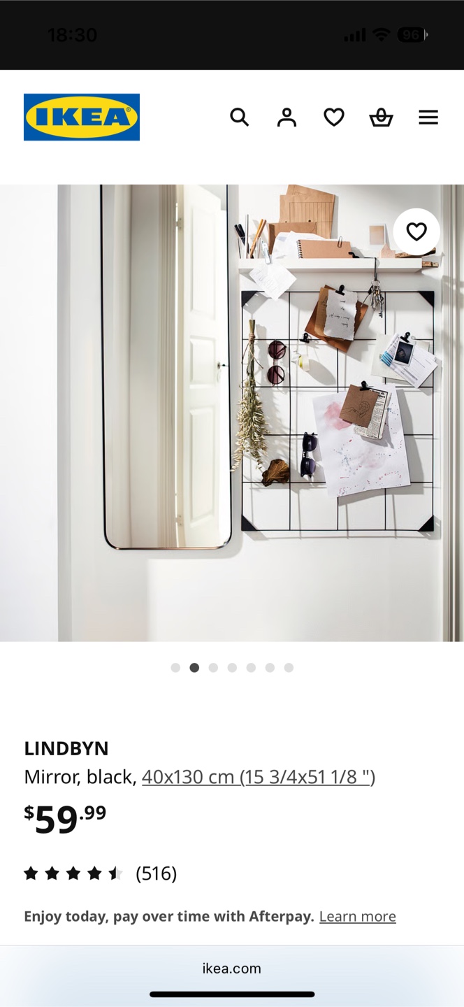 IKEA Lindbyn Mirror, Black, 40x130 cm