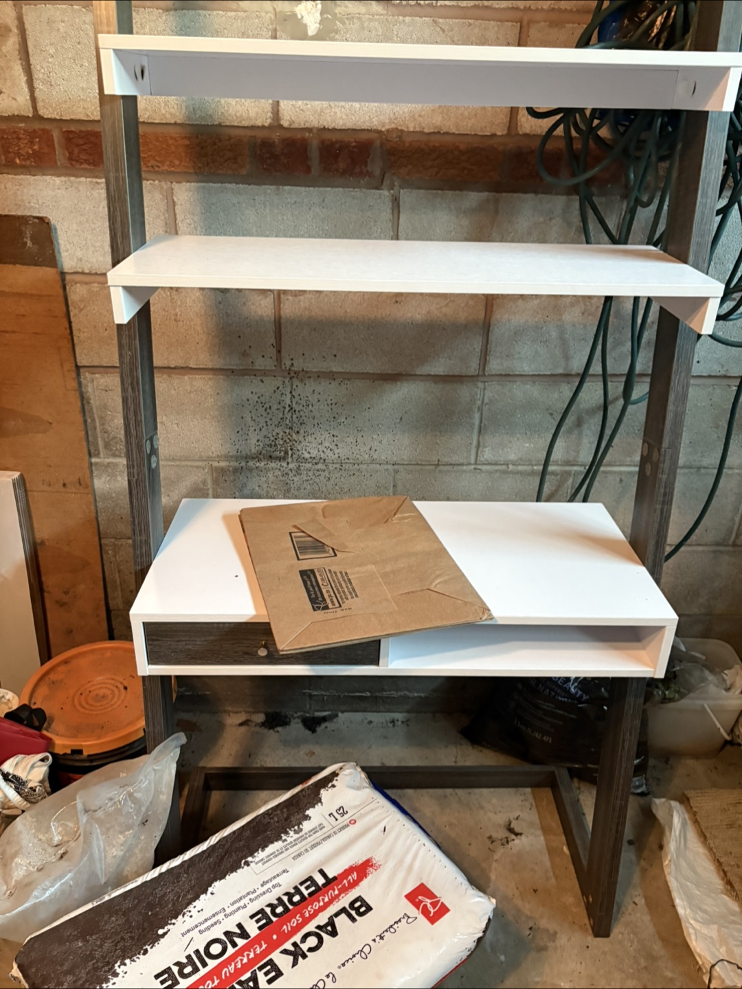 White & Wood Ladder Desk with Shelves - photo 2