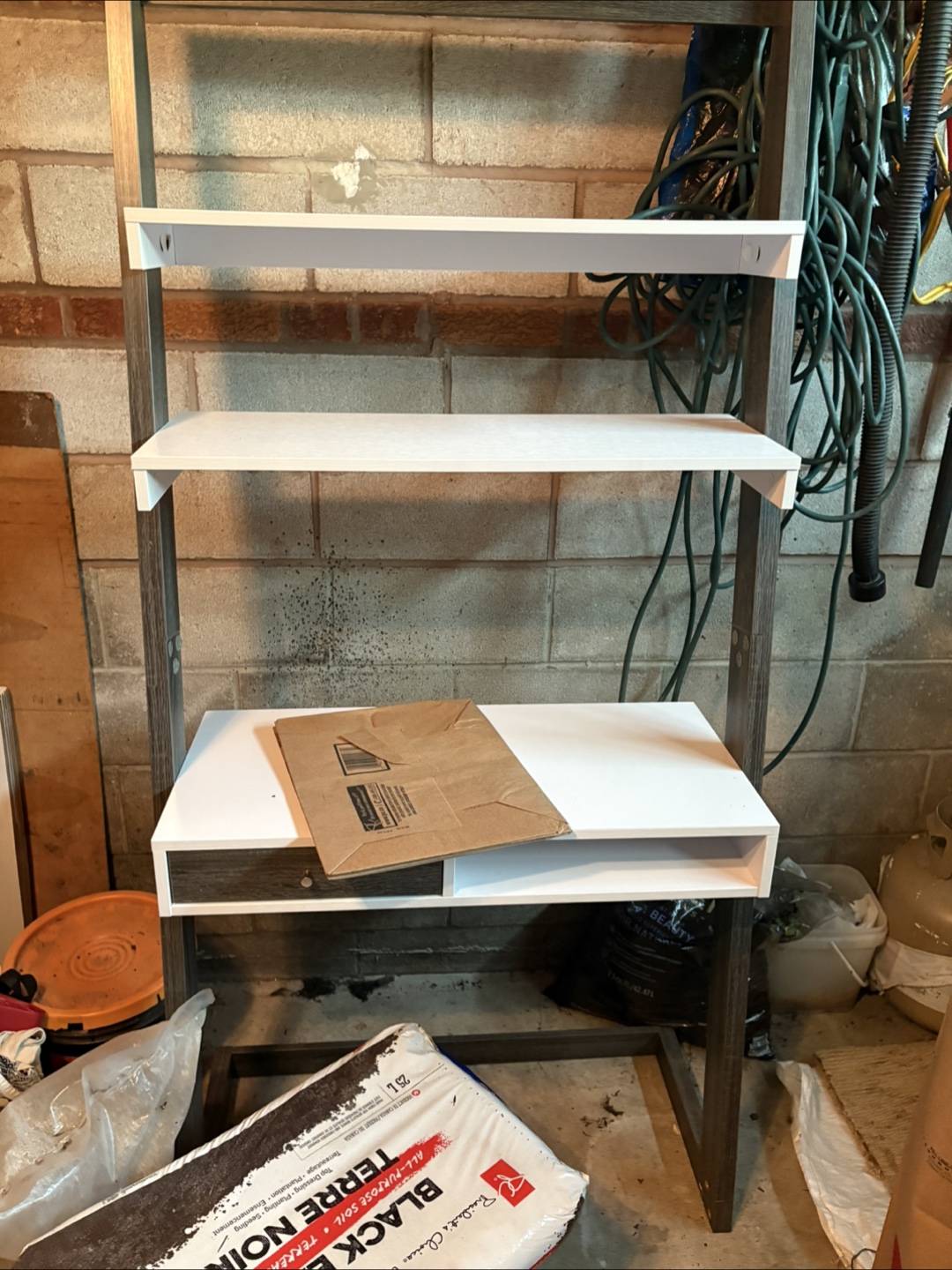 White & Wood Ladder Desk with Shelves