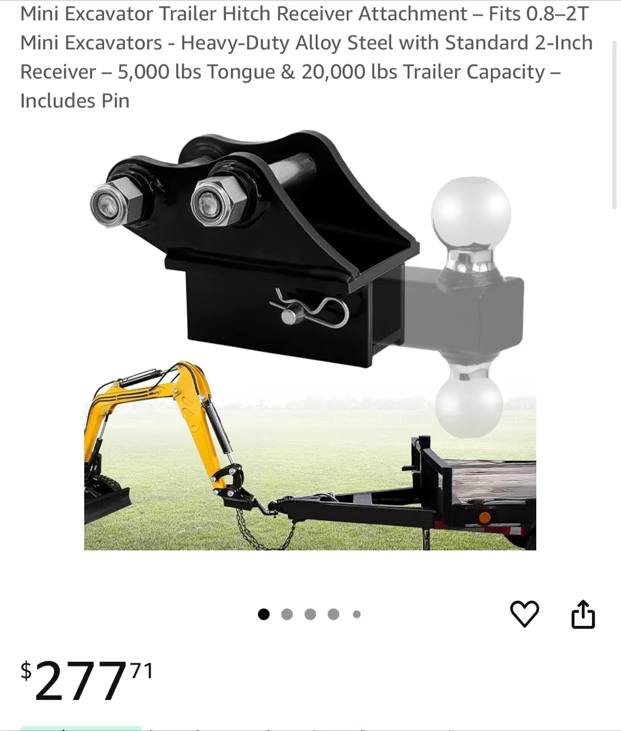 Mini Excavator Trailer Hitch Receiver Attachment thumbnail