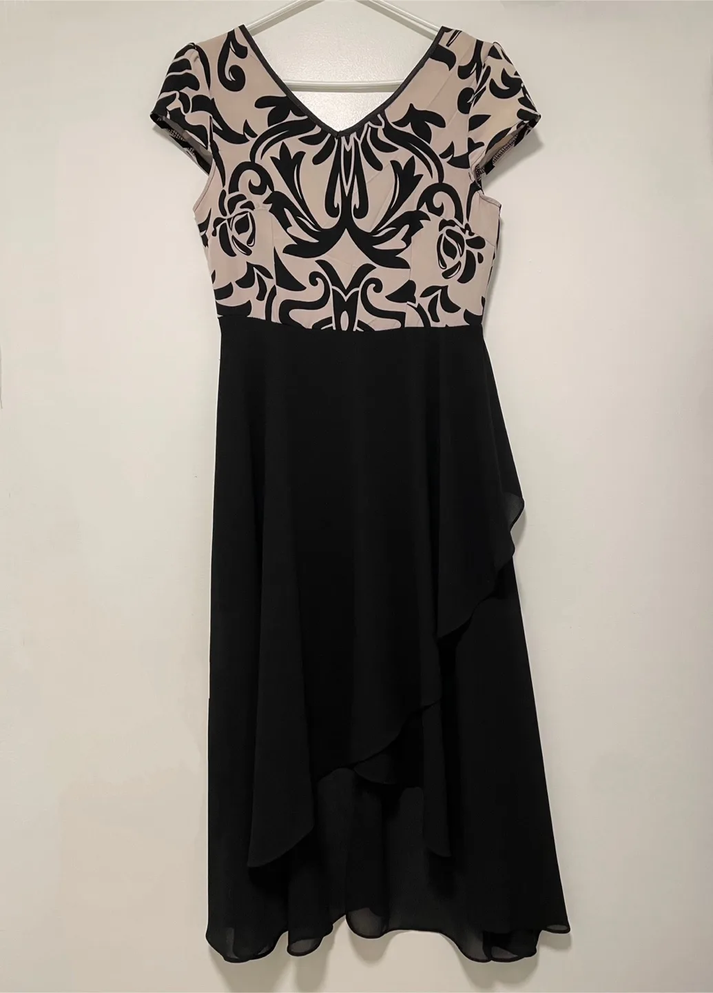 Black Dress with Nude Floral Pattern (High Low Skirt) thumbnail