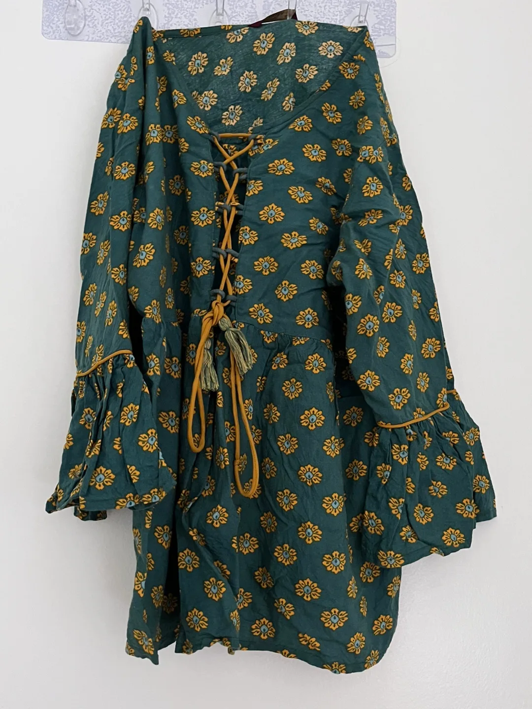 cotton green mustard yellow floral top thumbnail