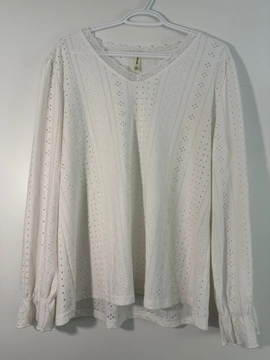 White Lace Long Sleeve Top Summer Casual Cottage - XL 🇨🇦 thumbnail