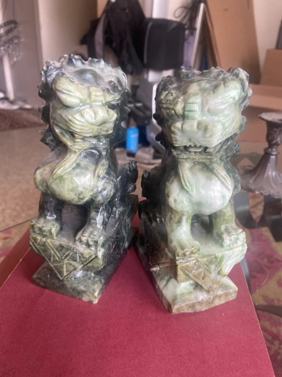 Green jade foo dogs book ends decor antique thumbnail
