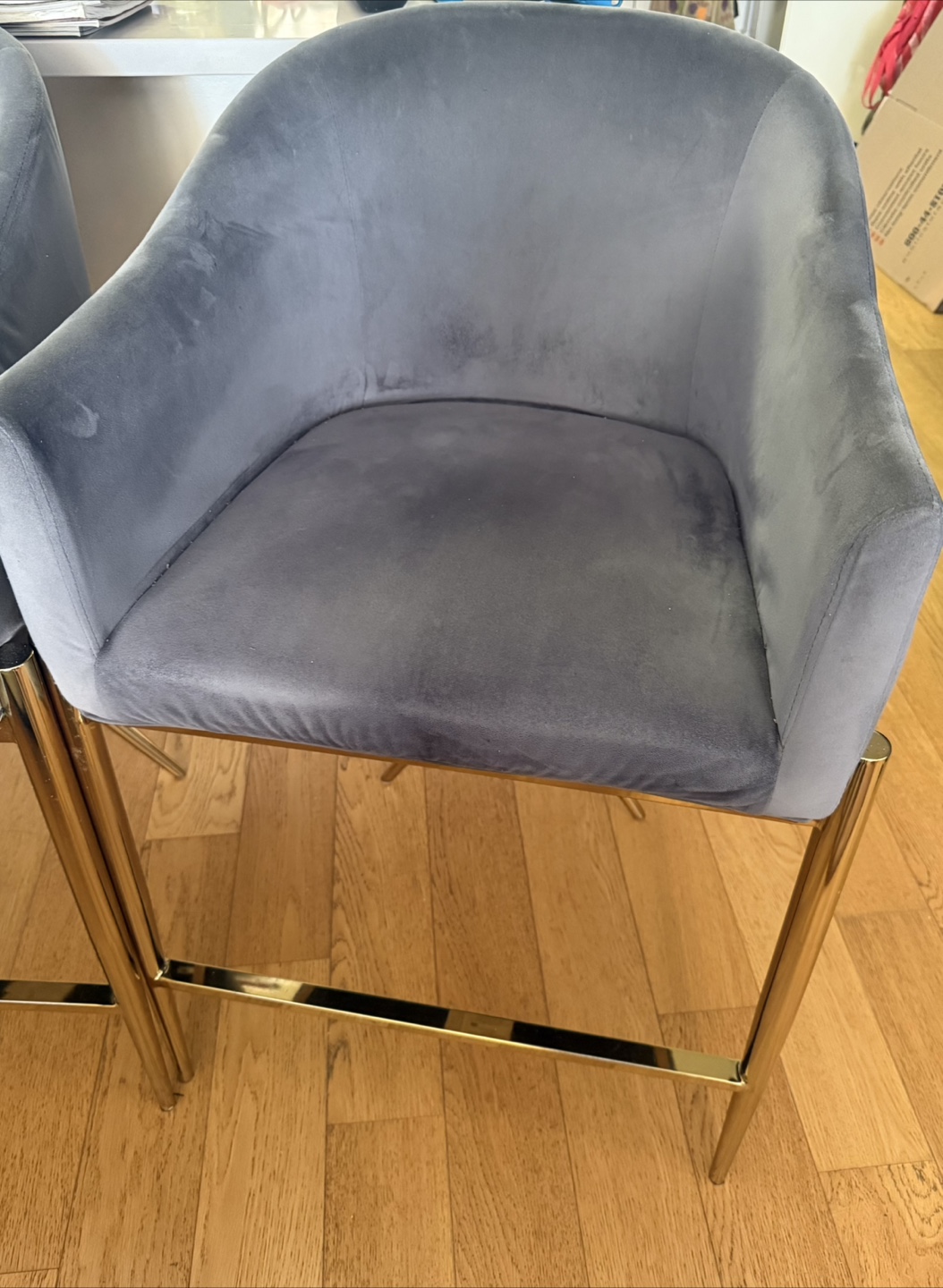 Set of 3 Grey Velvet Bar Stools - photo 2