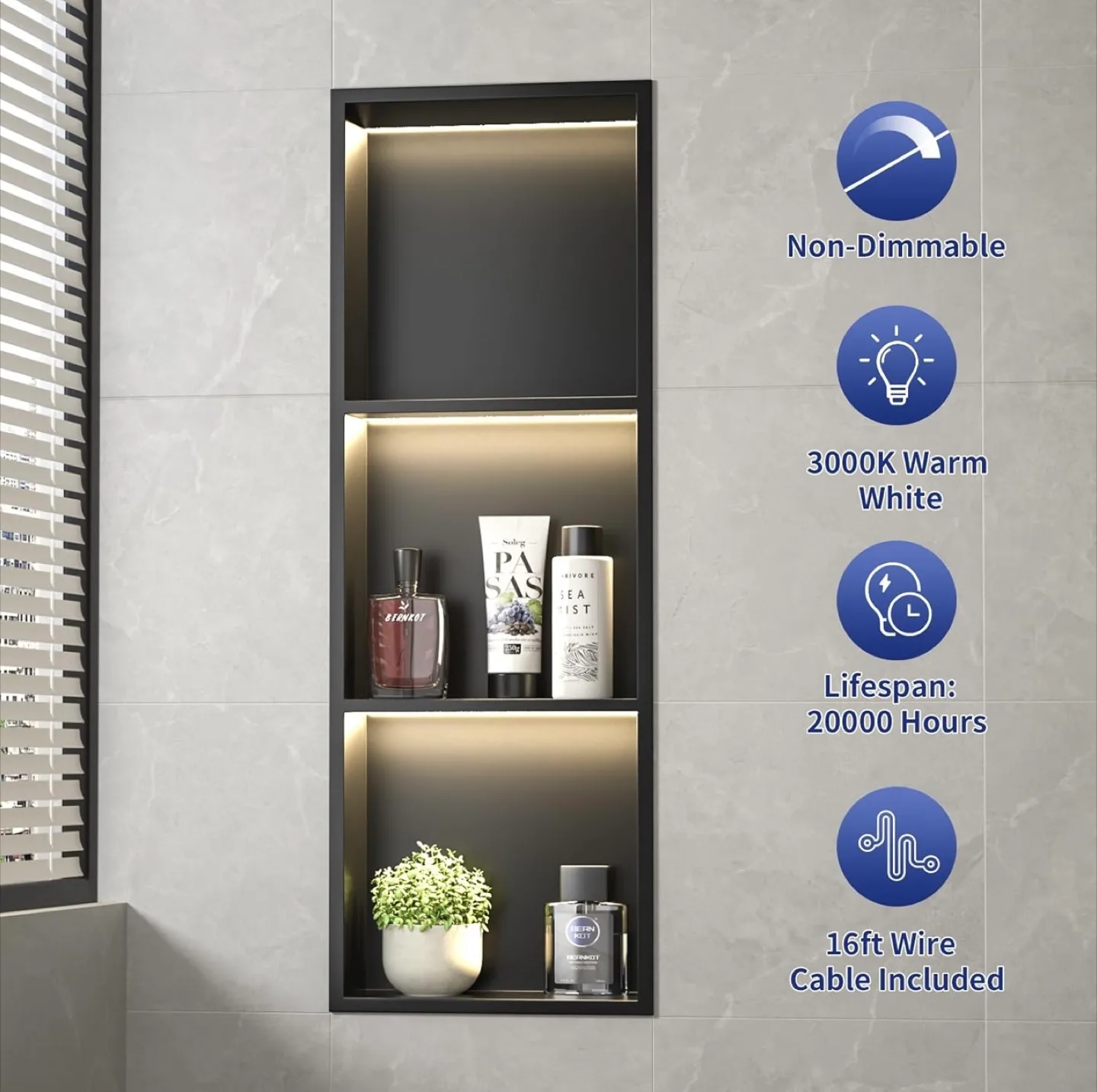 Black Shower Niche - 36" x 12" image indicator(2)