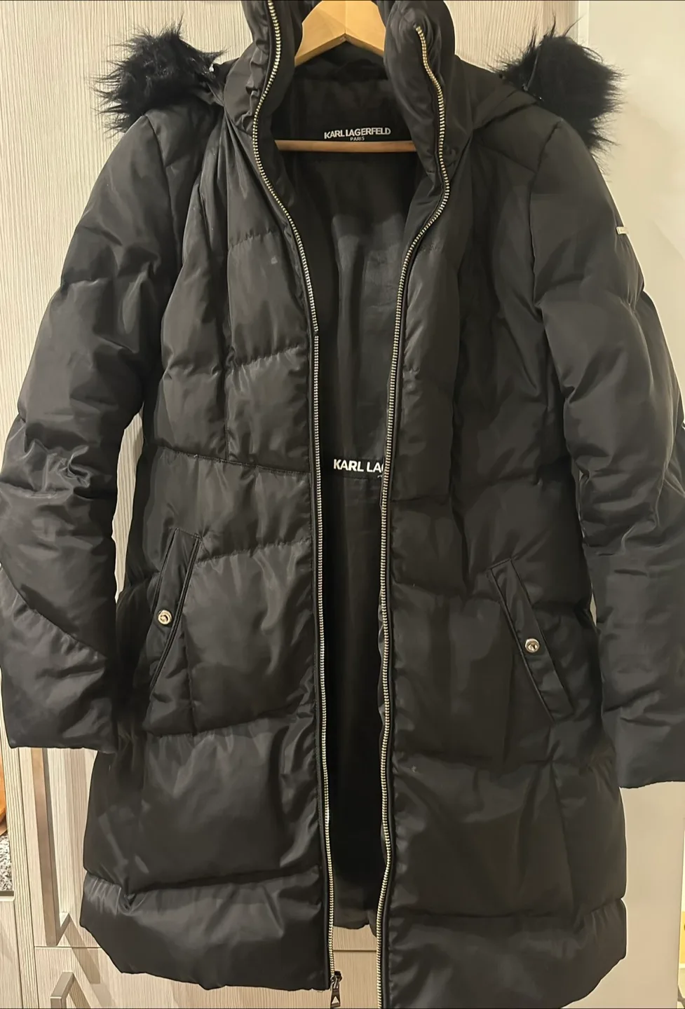 Karl Lagerfeld Black Puffer Coat - Size S image indicator(5)