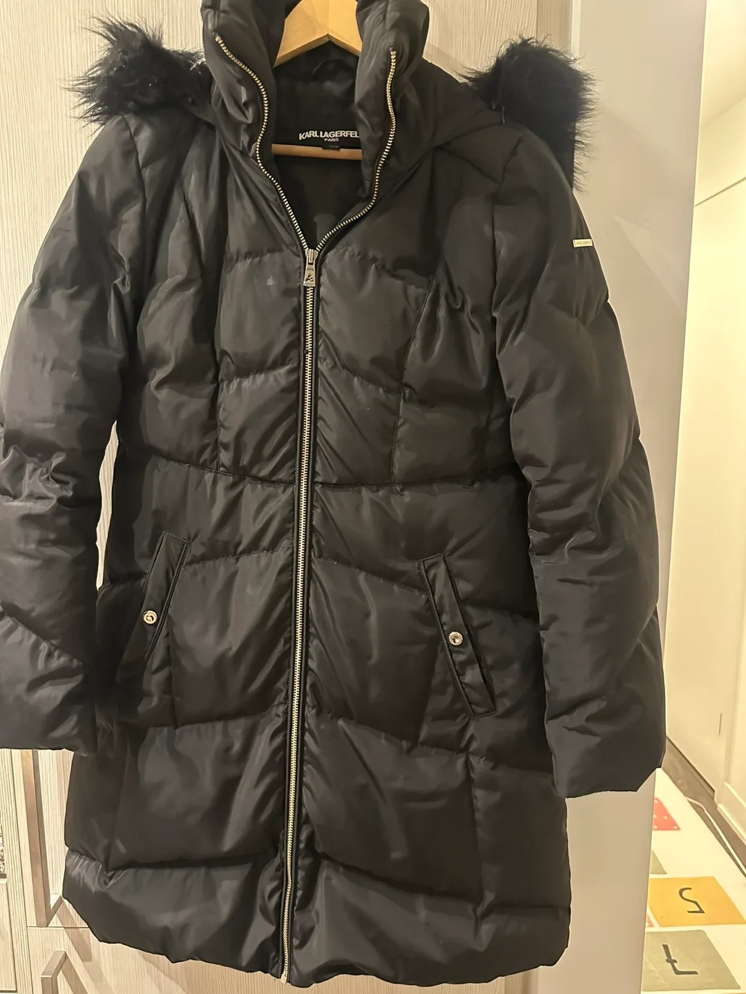 Karl Lagerfeld Black Puffer Coat - Size S thumbnail