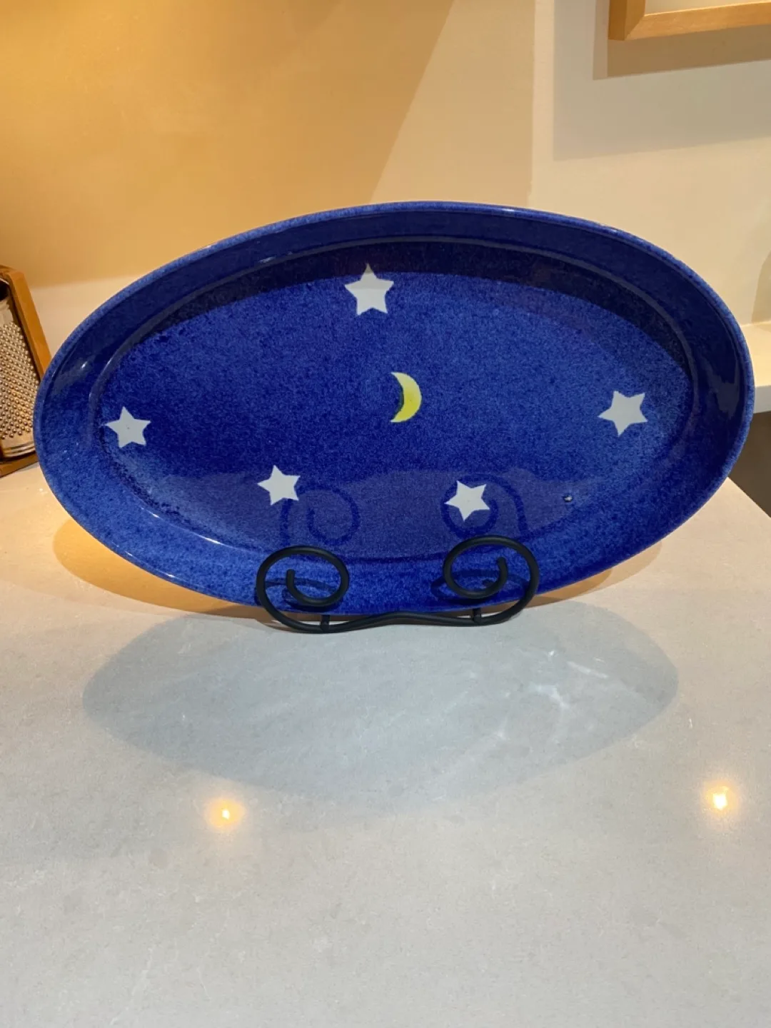 Blue Ceramic Oval Serving Plate with Stars thumbnail