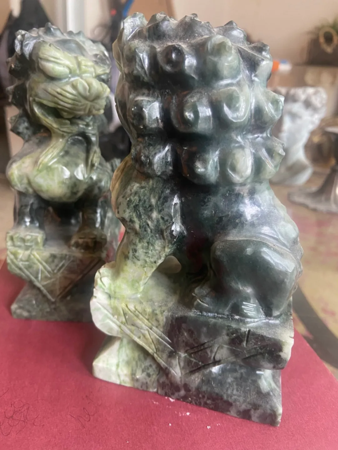 Green jade foo dogs book ends decor antique image indicator(3)