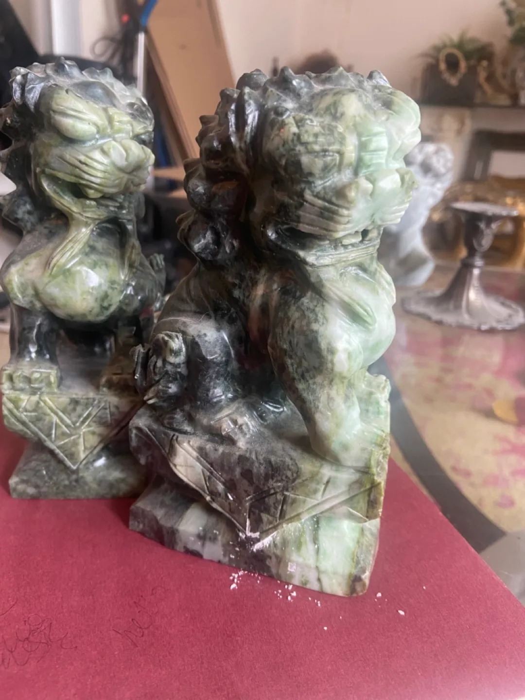 Green jade foo dogs book ends decor antique image indicator(2)
