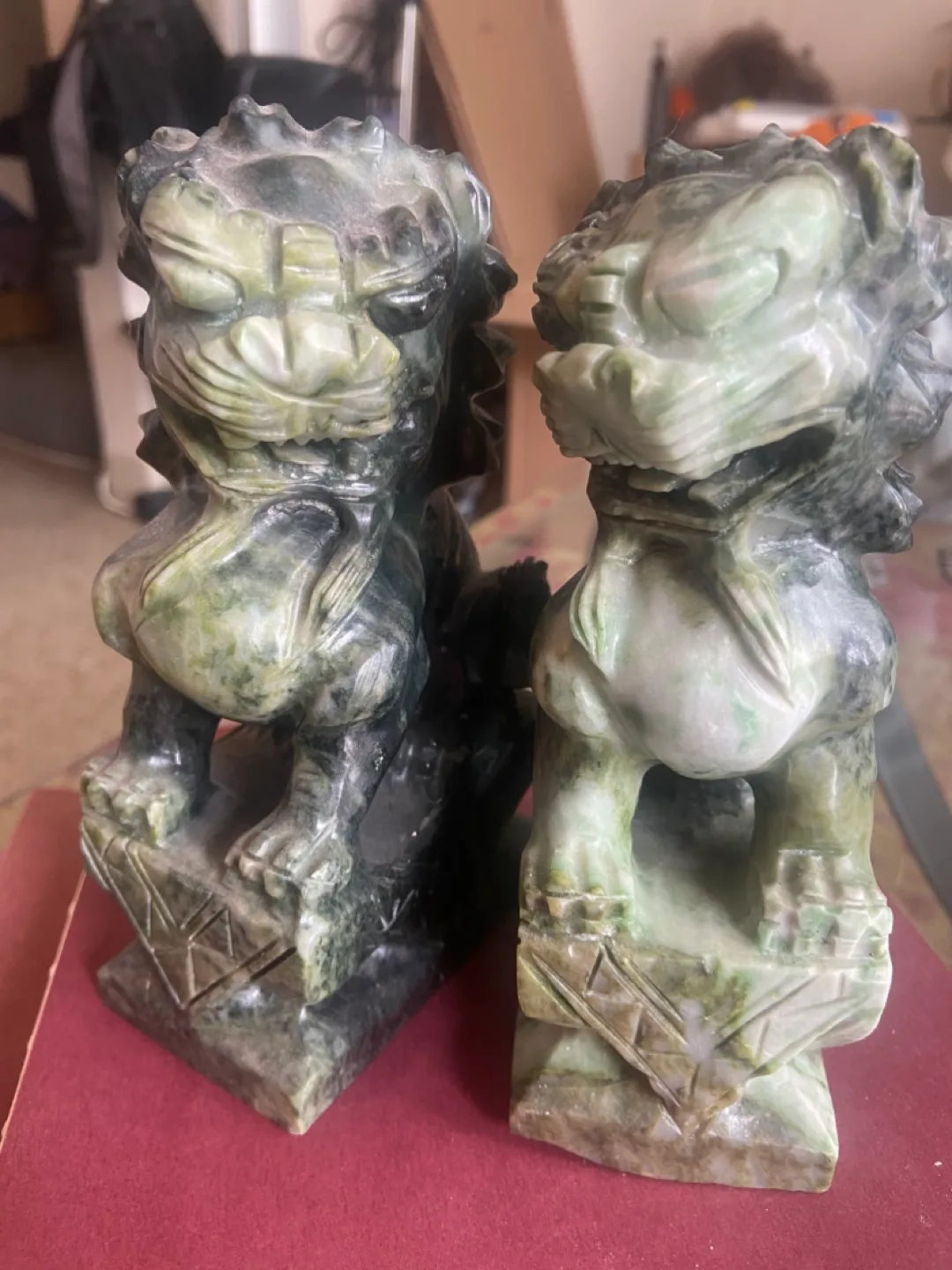 Green jade foo dogs book ends decor antique image indicator(5)