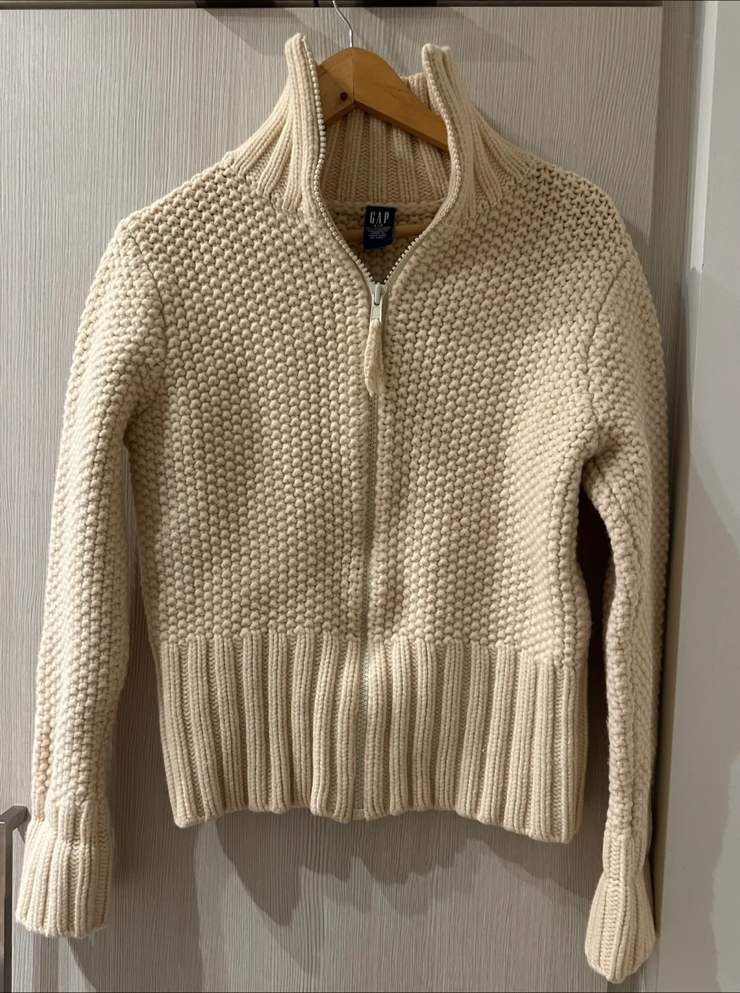 GAP Cream Wool Knit Zip-Up Cardigan - Large image indicator(3)