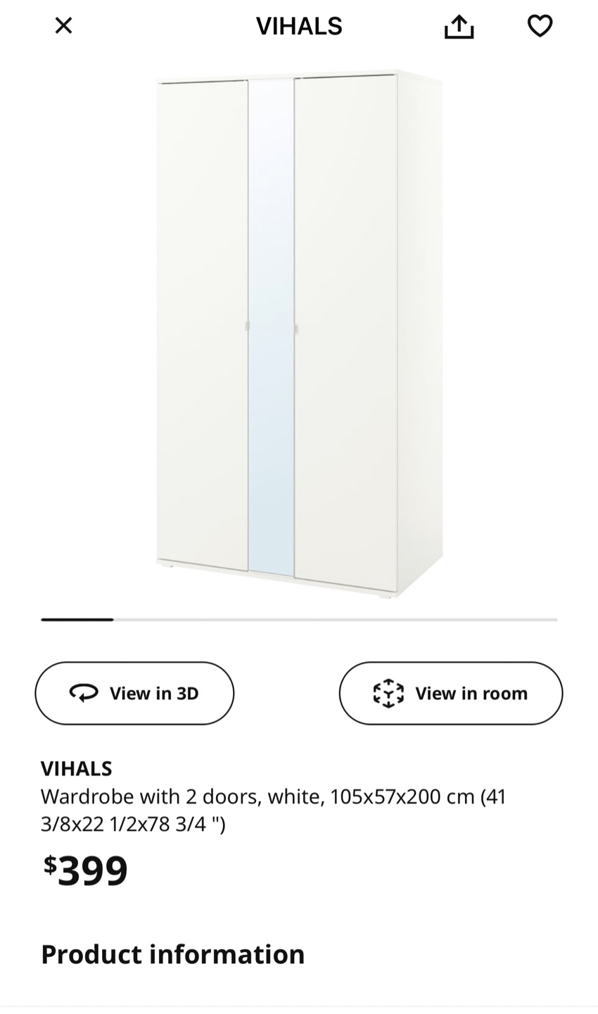 IKEA VIHALS Wardrobe with Mirror Door - White