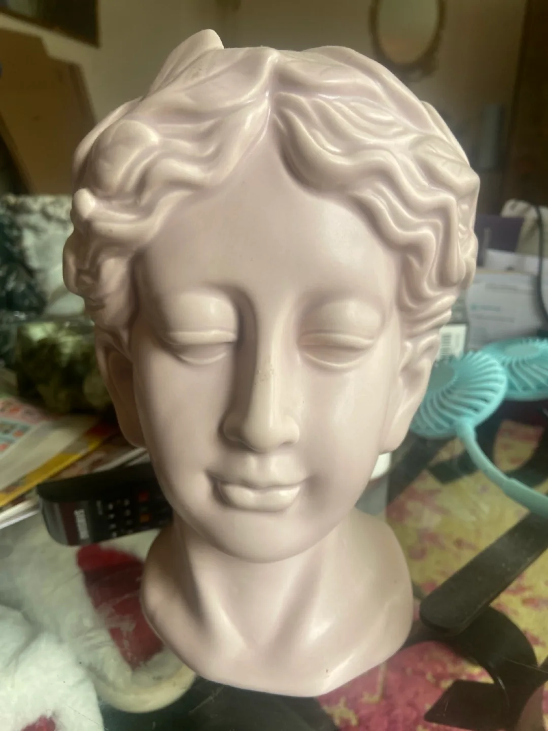 Pink head vase / planter ceramic  lady decor image indicator(3)