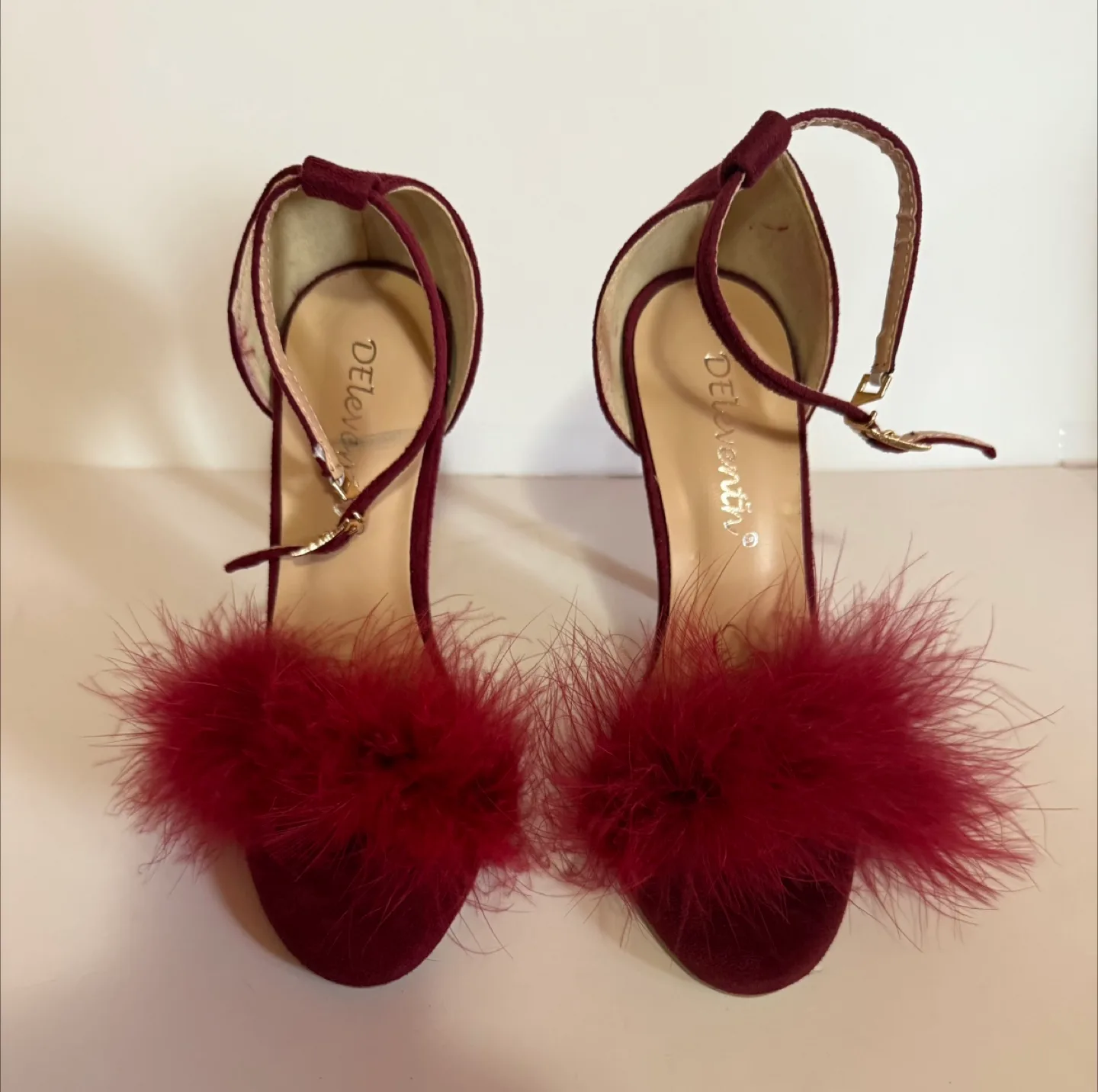 DEleven11 Burgundy Feather Heels - Size 37 thumbnail