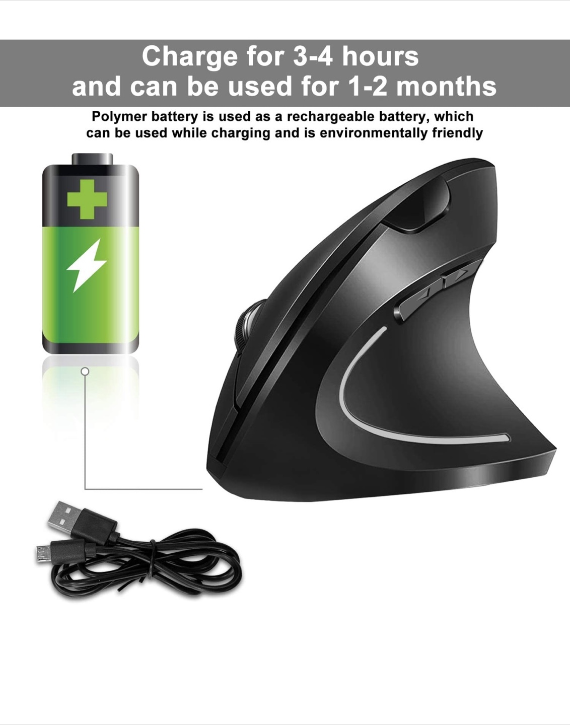 Vertical Wireless Ergonomic Mouse - photo 4