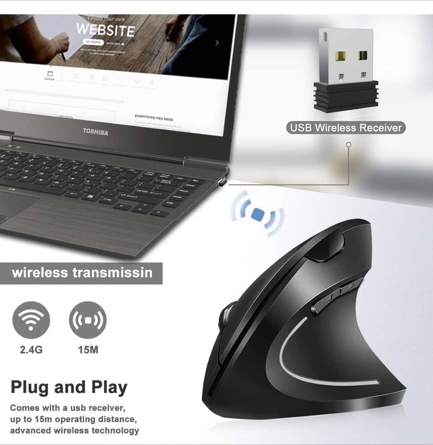 Vertical Wireless Ergonomic Mouse - photo 3