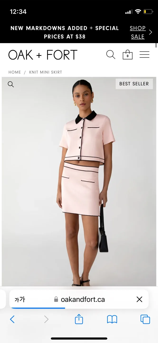 Oak + Fort Knit Mini Skirt Set - Pink Rose Black - XS thumbnail