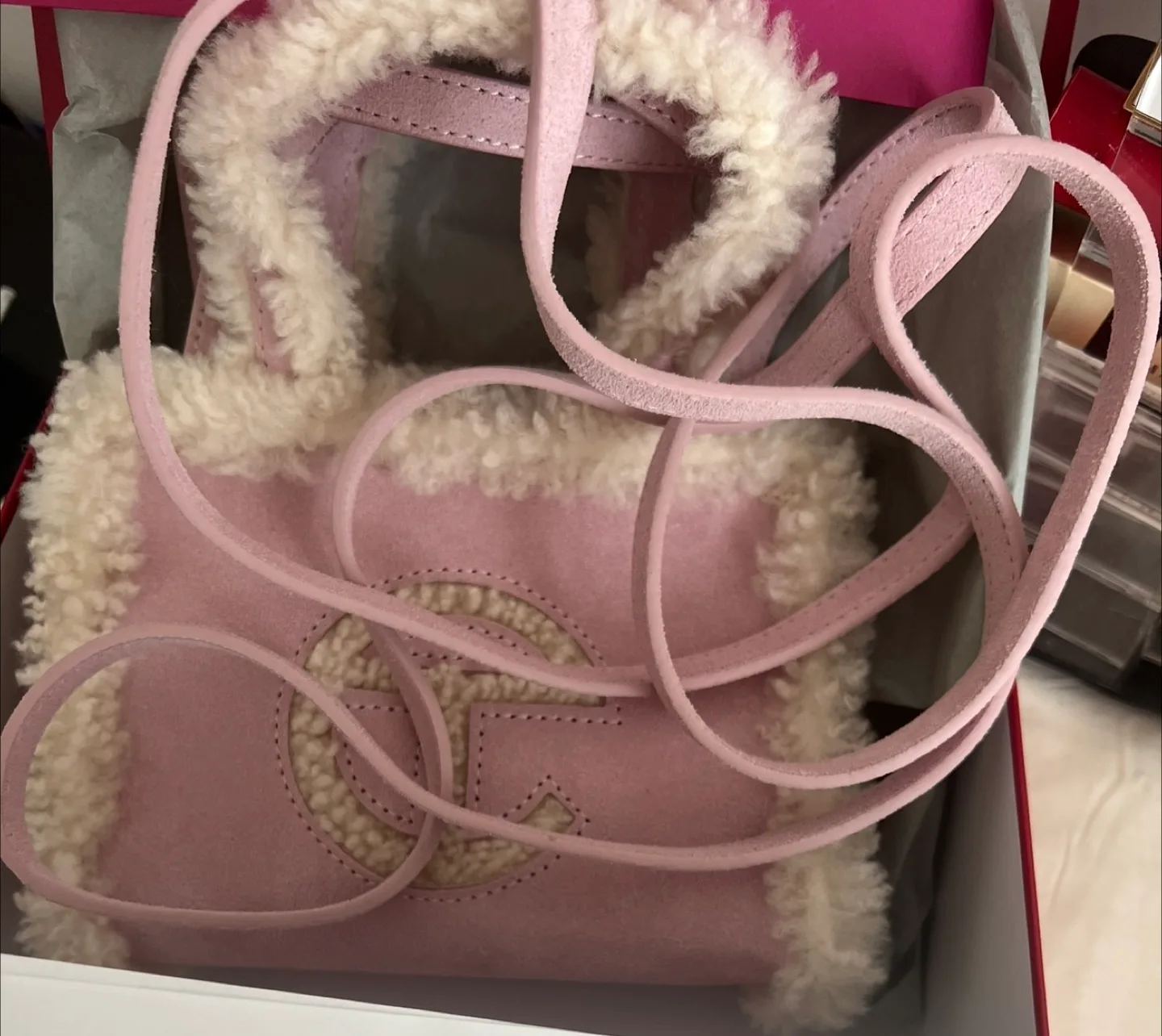 New**UGG Shearling Mini Tote Bag - Pink image indicator(3)