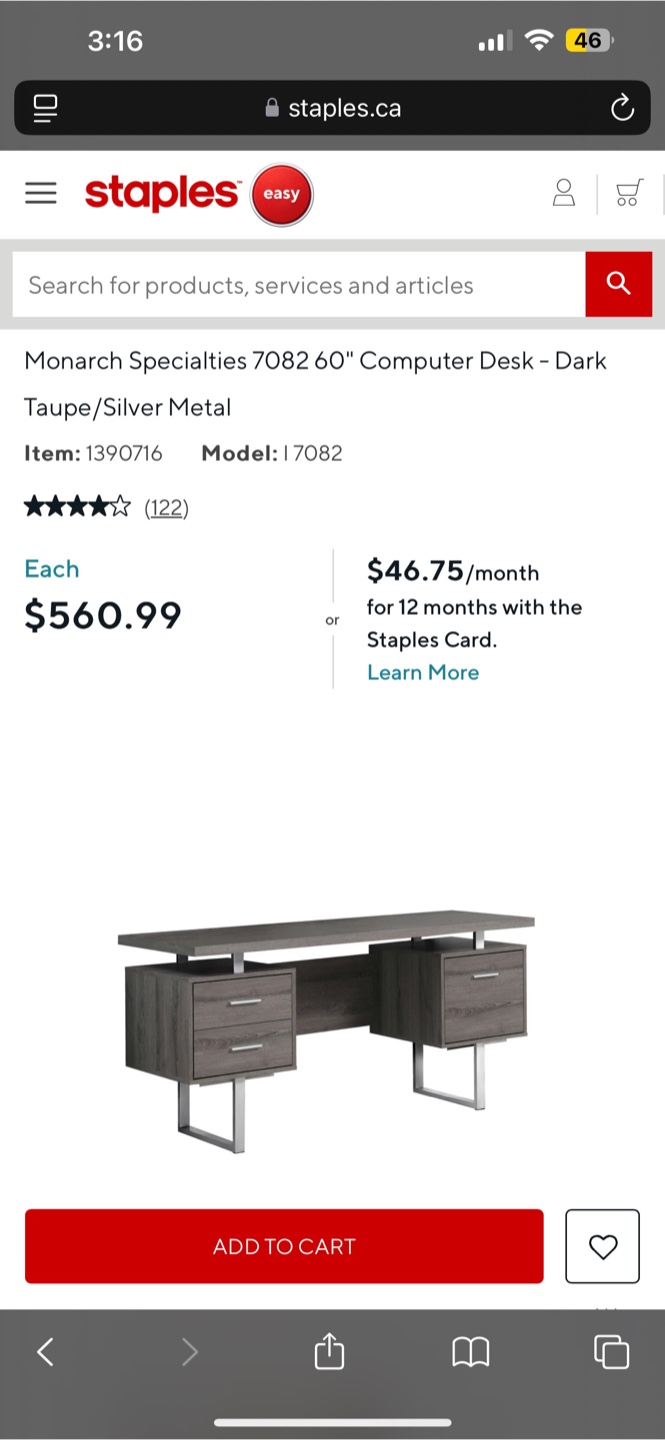 Monarch Specialties 7082 60" Computer Desk - Taupe