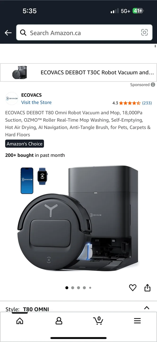 ECOVACS DEEBOT T80 OMNI Robot Vacuum - New! thumbnail