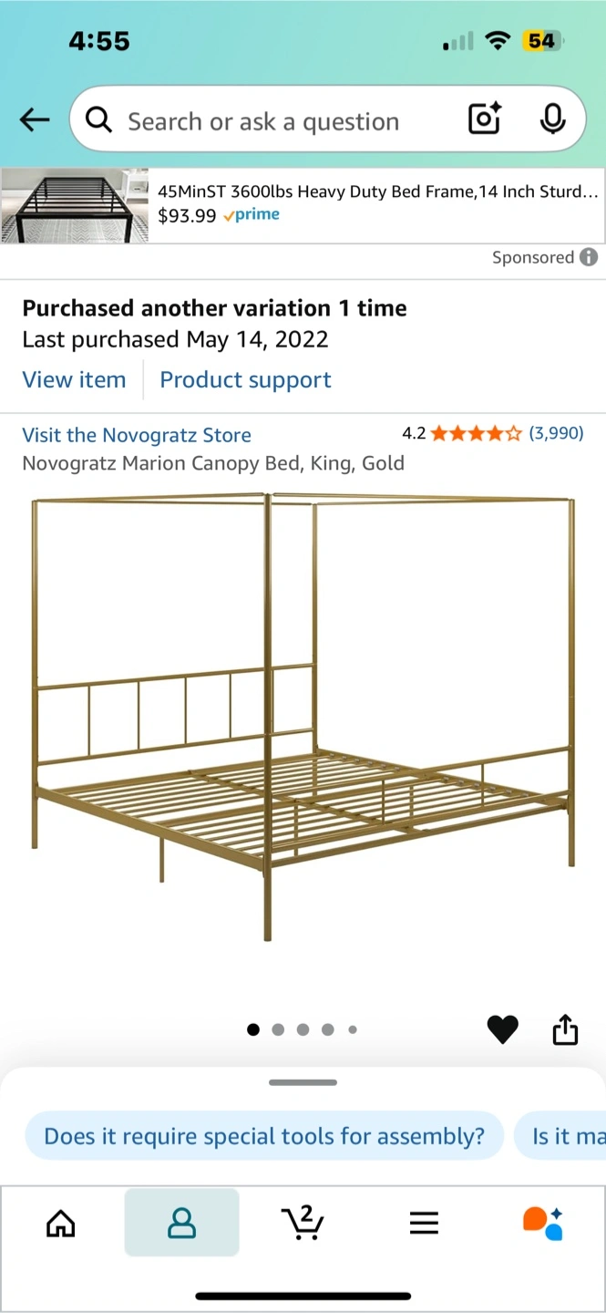 Novogratz Marion Canopy Bed, King, Gold