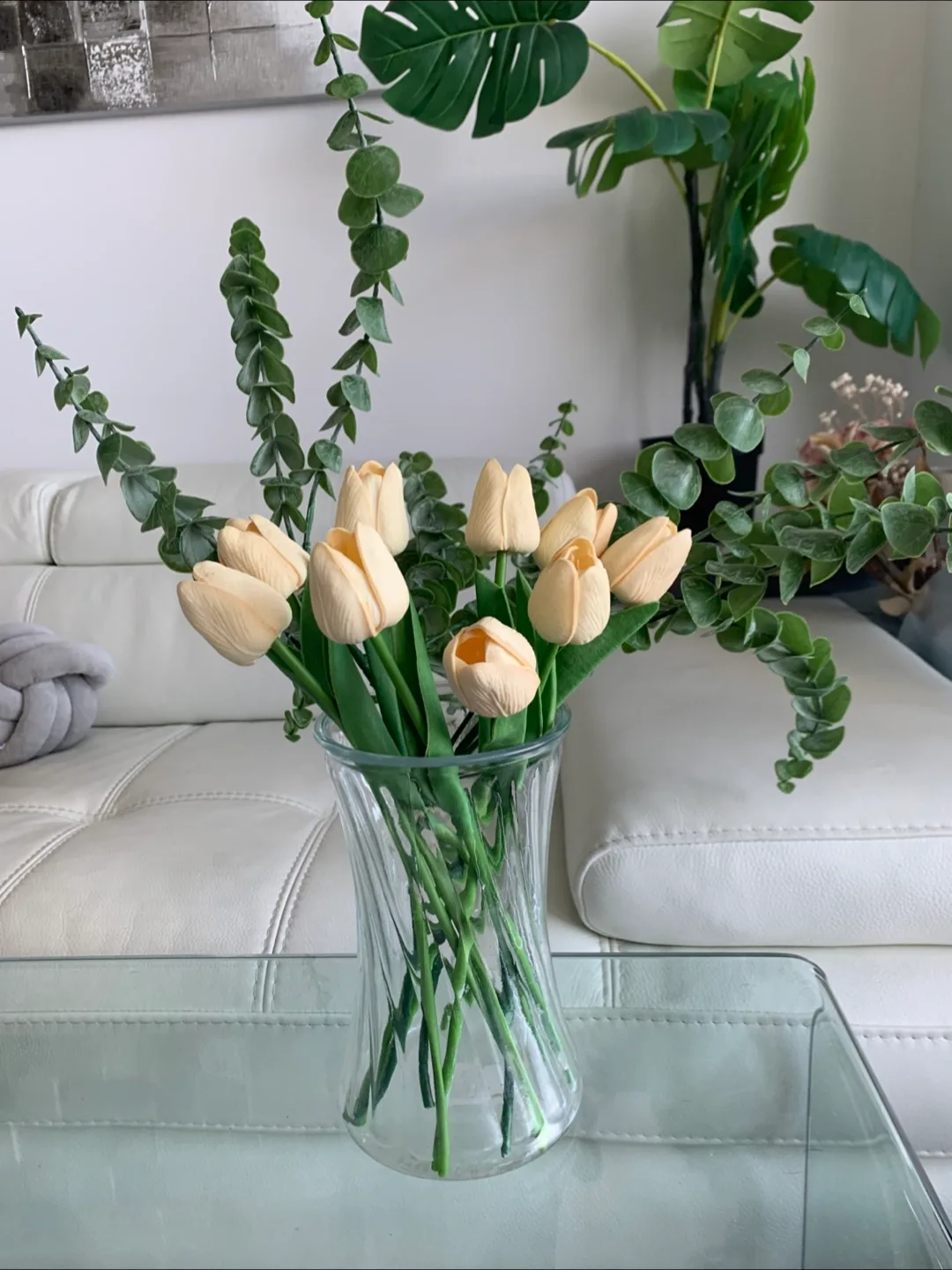 Artificial Tulips/Eucalyptus/Clear Vase thumbnail