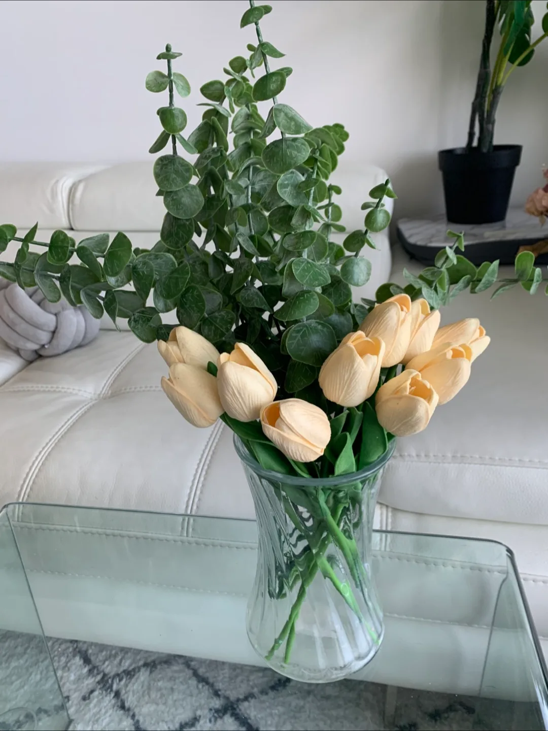 Artificial Tulips/Eucalyptus/Clear Vase image indicator(3)