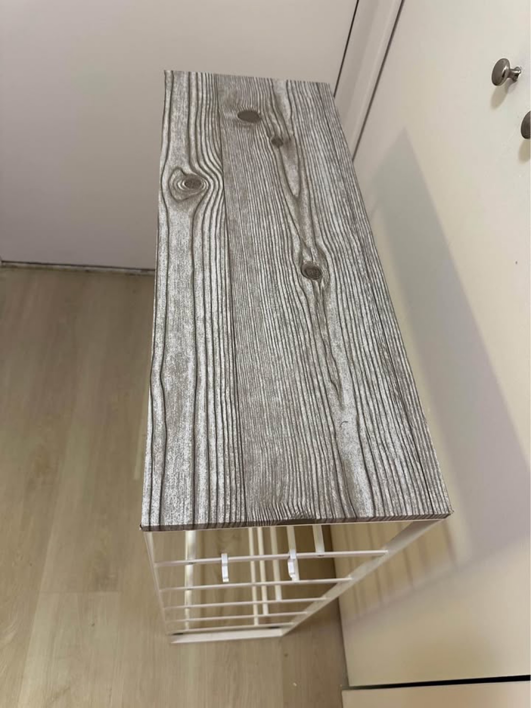 White metal and wood shoe rack / entry table - photo 3
