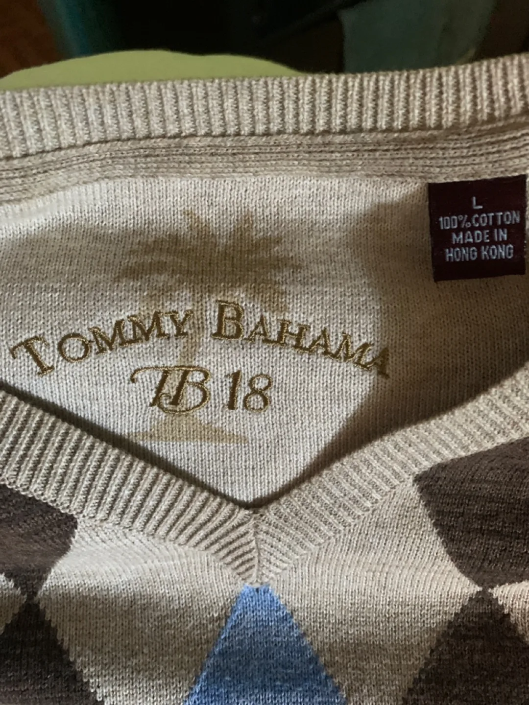 Tommy Bahama Argyle Sweater - Size L thumbnail