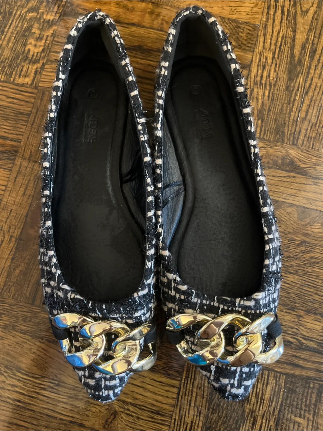 Ardene Tweed Flats with Gold Chain Detail thumbnail