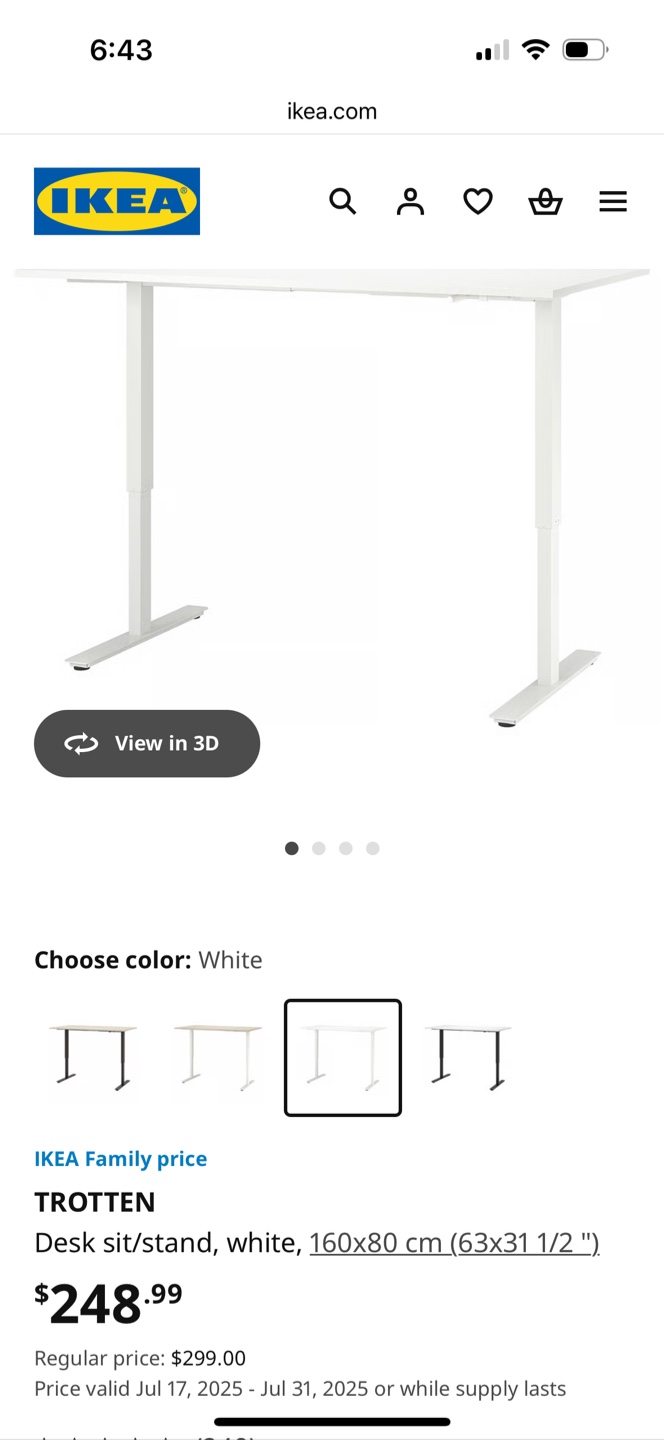 IKEA Trotten Sit/Stand Desk - White, 160x80 cm + keyboard tray