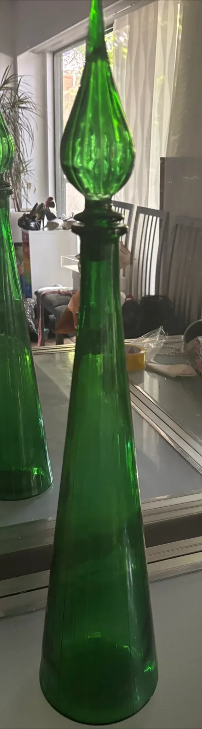 Vintage Green Glass Decanter Bottle thumbnail