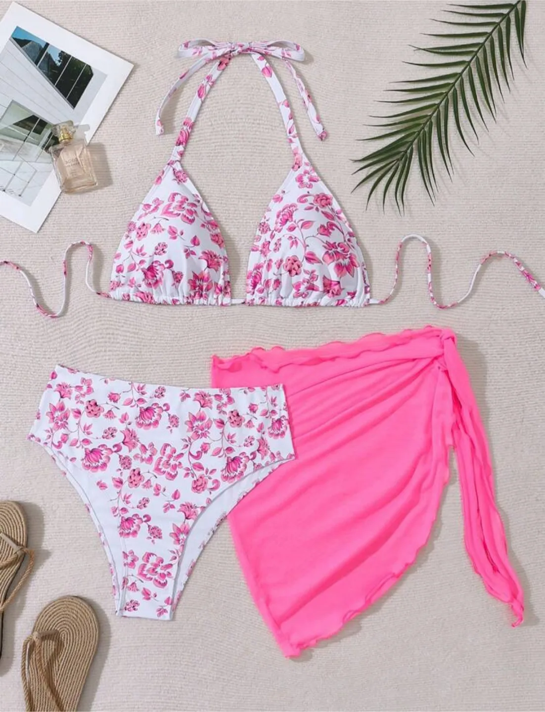 Brand New - Floral Bikini Set with Pink Sarong thumbnail